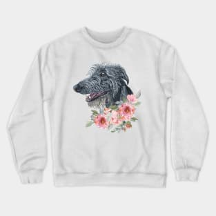 Scottish Deerhound Dog with Flowers  Illustration Art Crewneck Sweatshirt